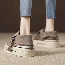 Ocnltiy Korean version trendy genuine leather board shoes women 2023 spring autumn new women shoes retro heightening casual high help shoes