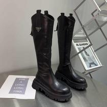 Boomer Genuine Leather Long Boots 2023 Fall High Silo Locomotive Boots Female V Mouth Slim heel Rider Boots Rear Zipper