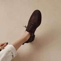 Ocnltiy retro small crowdsourced genuine leather Lefos shoes women 2023 spring autumn new women shoes Inlenty wind lace single shoe woman