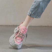 Ocnltiy Pine Cake Thick Bottom Heightening Genuine Leather Old Daddy Shoes Woman 2023 Spring Autumn New Womens Shoes Light Sneaker Woman