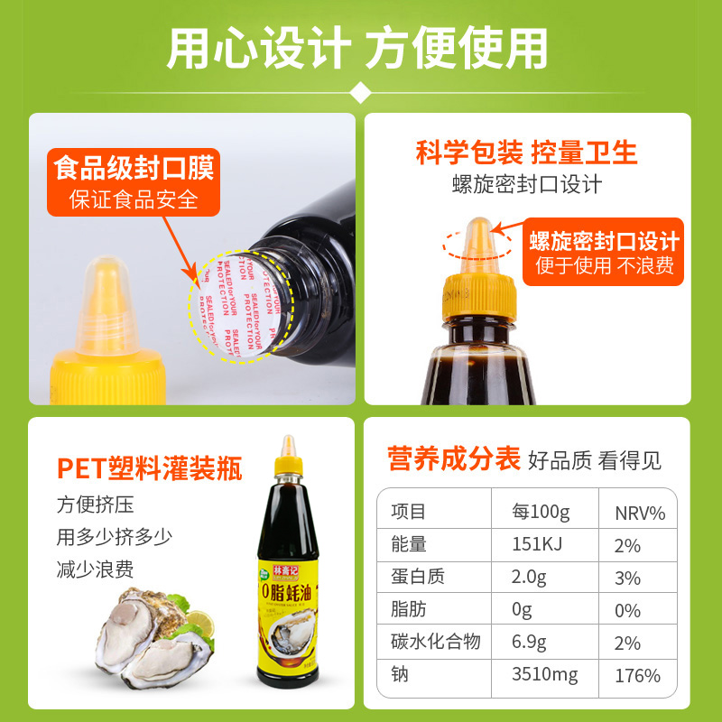 林斋记挤压0脂金标蚝油挤挤瓶680g家用增鲜凉拌烧烤火锅蘸料耗油-图1