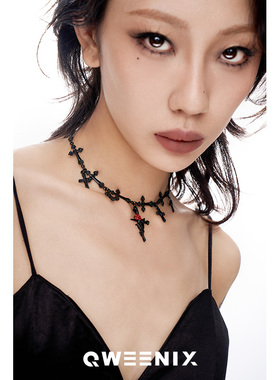 QWEENIX 原创高级感小众十字架项链女红玫瑰高级感暗黑风锁骨链