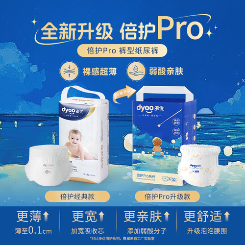 多优倍护pro拉拉裤尿不湿婴儿纸尿裤男女宝宝专用超薄透气4包 - 图0