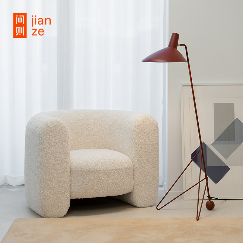 间则Taco单人休闲沙发椅现代中古奶油风卧室会所民宿公区羊羔绒 - 图2