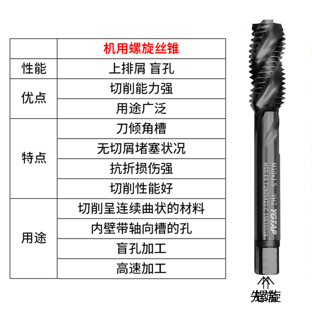 YG含钴机用丝锥不锈钢专用攻牙螺旋丝攻多功能金属攻丝M3M4M6M8M5 - 图2