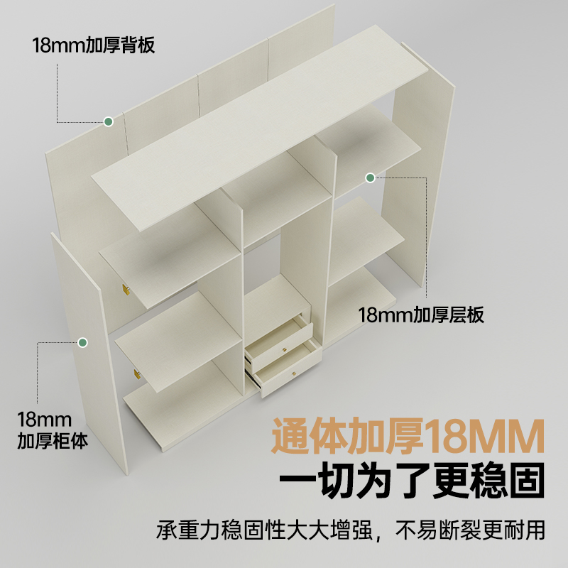 定制ENF级实木多层板奶油风一门到顶衣柜家用卧室欧松板收纳衣橱 - 图0