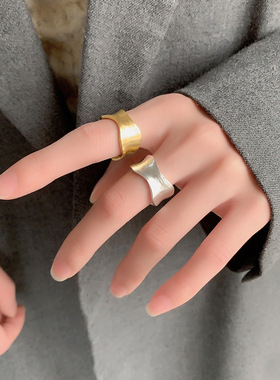 哑光不规则凹面戒指女拉丝宽面男