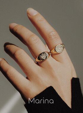 925纯银金北极星ins原宿金属风复古大戒指 开口可调节指环男女款