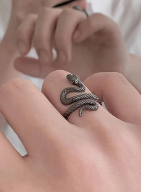 黑金灵蛇戒指女ins冷淡风 小众设计轻奢气质百搭高级感食指环男潮