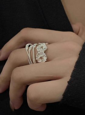 立体花朵戒指女ins2025年新款小众设计高级感简约文艺范开口指环