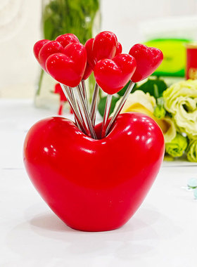 爱心水果叉子可爱爆款不锈钢水果家居摆件草莓白菜水果叉创意家用