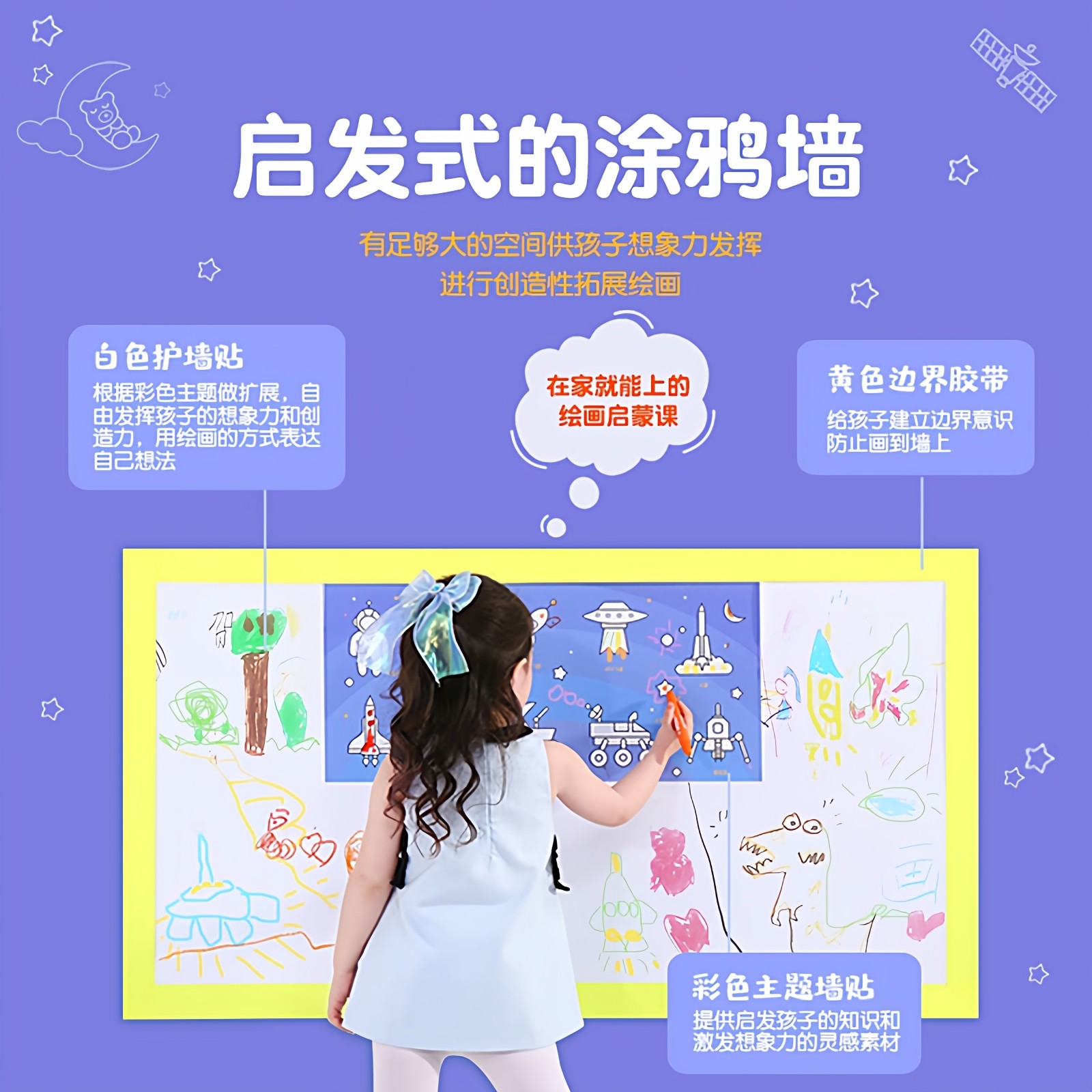 智绘星墙贴宝宝绘画启蒙奇思妙想不伤墙贴纸涂色画卷涂鸦绘画贴纸,淘宝优惠券,粉丝福利购,淘宝优惠卷