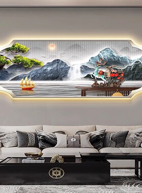 客厅沙发背景墙装饰画2027新款高档大气横款挂画金山福鹿餐厅壁画