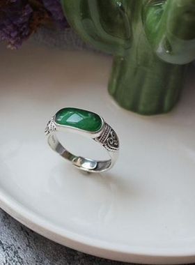 复古风百搭小众气质戒指 中国风绿色汉服手饰女款 新中式搭配汉服