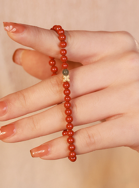 高含量湘西正品朱砂帝王砂手串细简约气质银镀金小花手链女国潮风