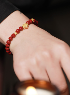 大辰珠宝女朱砂纯银国风桃花手链