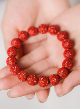大辰珠宝本命年高含量红纱紫朱砂手串回纹珠花珠手链男女新年礼物