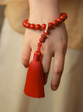 大辰珠宝朱砂红砂手持十八子手串复古宫廷念珠本命年手链女款礼物