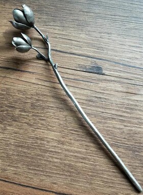 手工S925银发簪子银玉兰花民族风复古宫廷汉服银发钗步摇发饰潮
