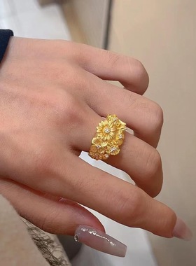 古法金繁花锦簇雏菊戒指女复古宫廷风点钻轻奢精致气质时尚指环