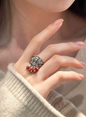 S925银天然南红玛瑙戒指