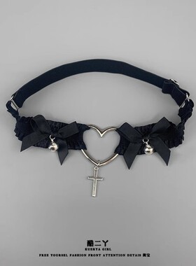 白色爱心形项链铃铛choker女锁骨链性感腿链大腿环项圈颈带配饰