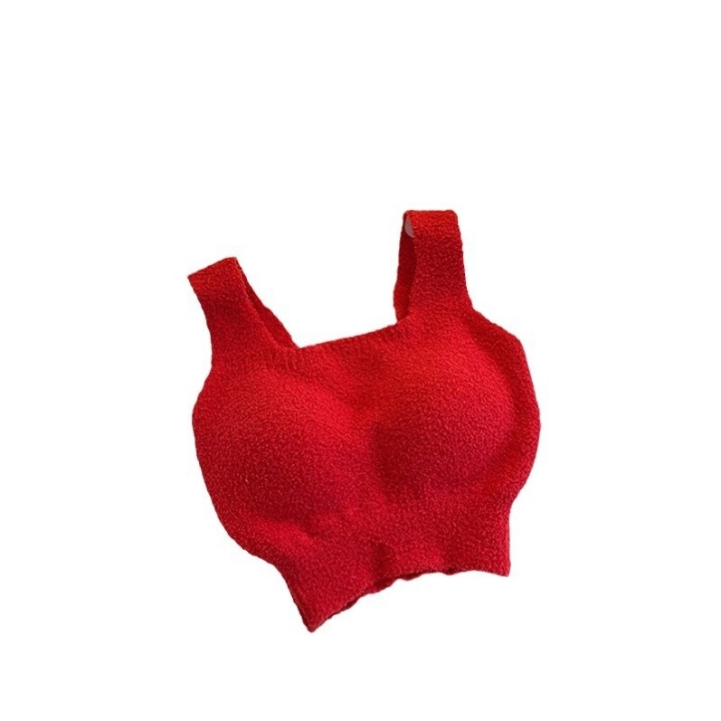 羊羔绒保暖背心吊带女士带胸垫免穿文胸纯欲毛绒加厚秋冬保暖内衣 - 图3