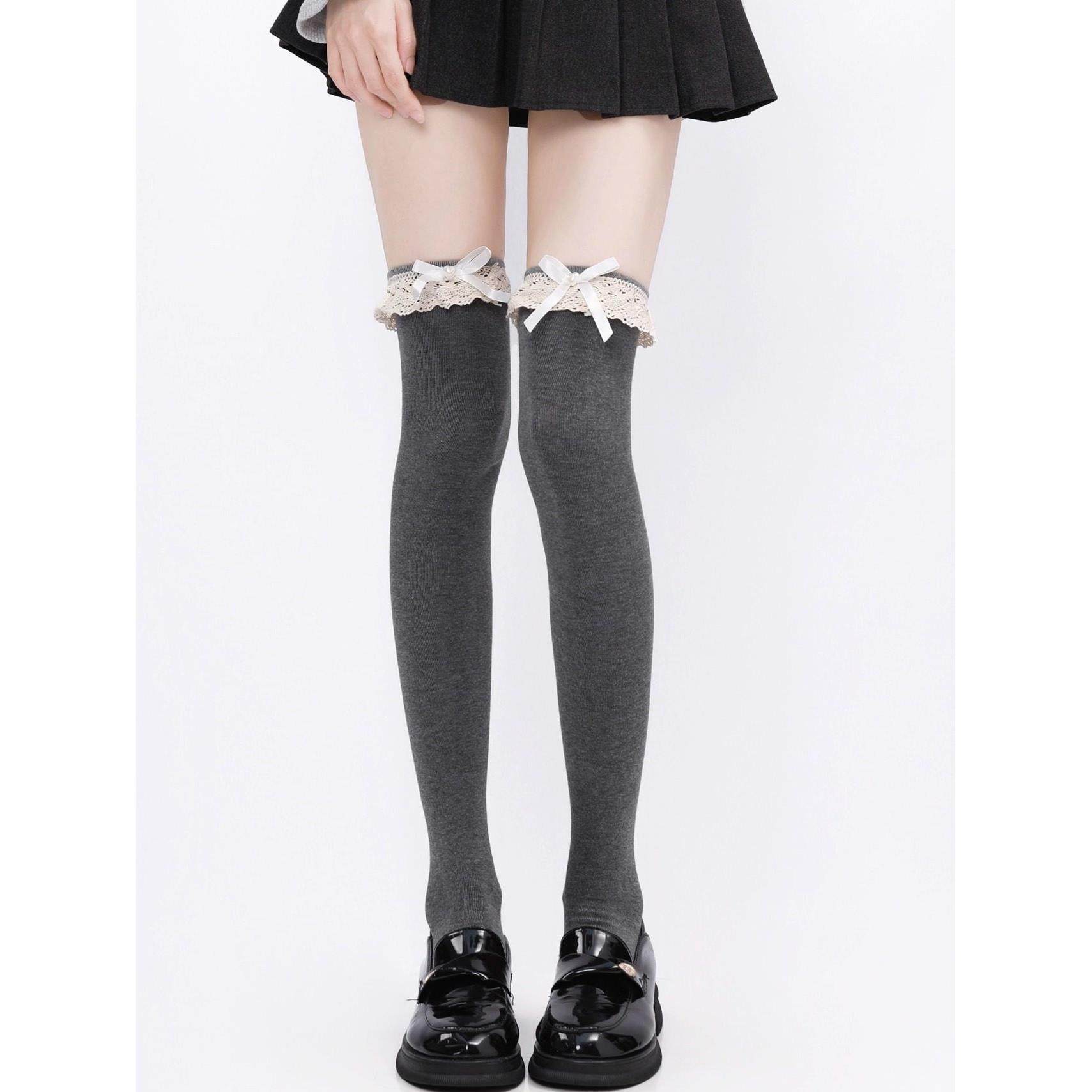 Jk洛丽塔黑色丝袜蕾丝过膝大腿袜秋冬女天鹅绒显瘦袜子配玛丽珍鞋,淘宝优惠券,粉丝福利购,淘宝优惠卷