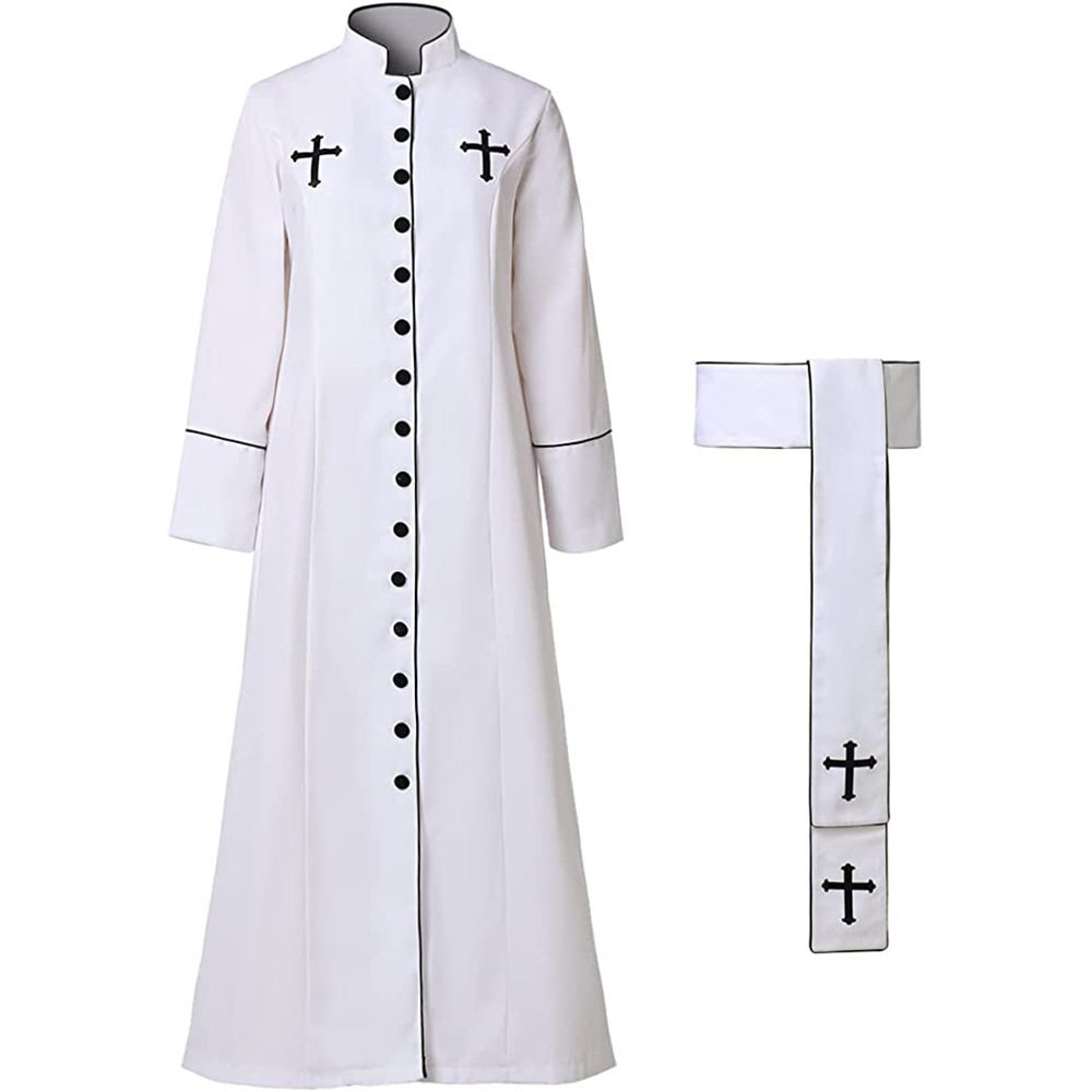 亚马逊教堂神职人员神父牧师服装女士牧师长袍罗马卡斯带立领衣服