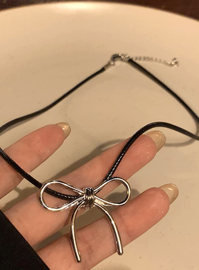 韩式蝴蝶结吊坠项链女甜酷