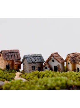 卡通风茅草屋单门树脂园艺小摆件