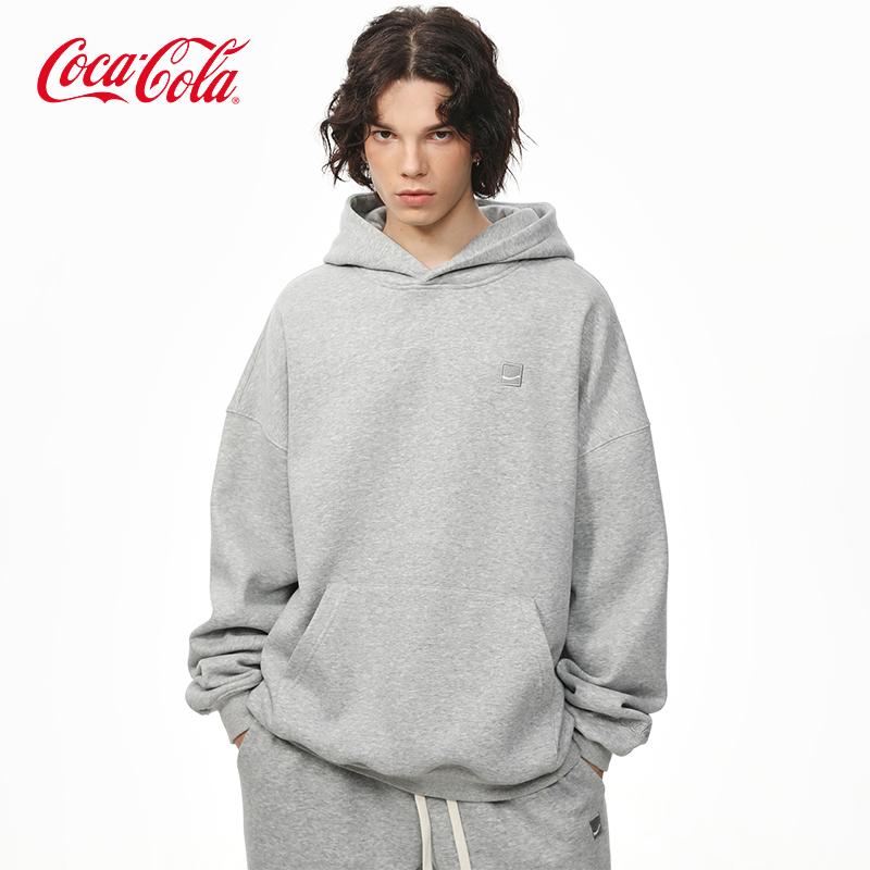 Coca-Cola可口可乐连帽卫衣男连帽春秋女款纯色简约刺绣上衣外套