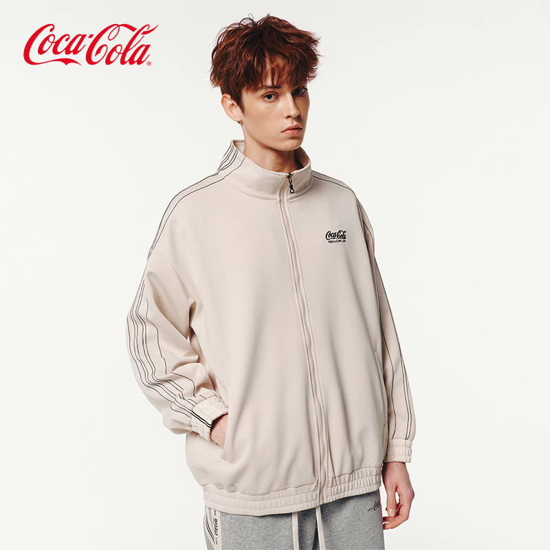 Coca-Cola/可口可乐 开衫卫衣外套男春秋款字母刺绣落肩立领夹克