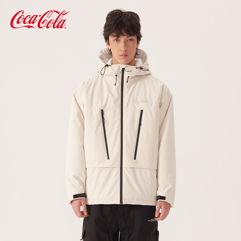 Coca-Cola/可口可乐户外三防防风防水透气连帽软壳加棉冲锋衣外套,淘宝优惠券,粉丝福利购,淘宝优惠卷