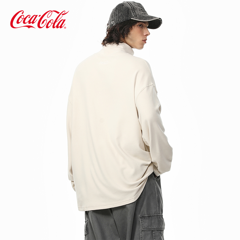 Coca-Cola可口可乐 基础纯色简约高领打底衫章仔刺绣德绒长袖T恤