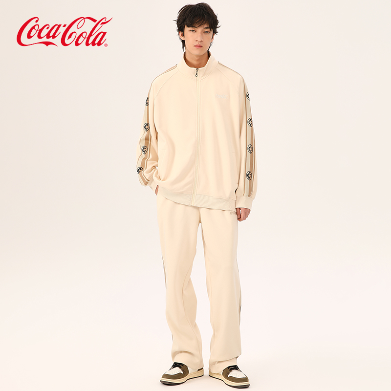Coca-Cola可口可乐 撞色字母刺绣立领开衫卫衣休闲裤套装男女同款