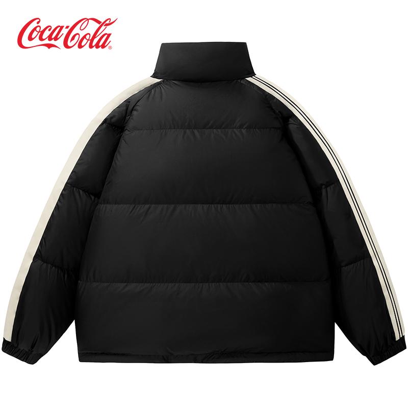 Coca-Cola可口可乐 不对称条纹拼接保暖外套印花立领羽绒服男女