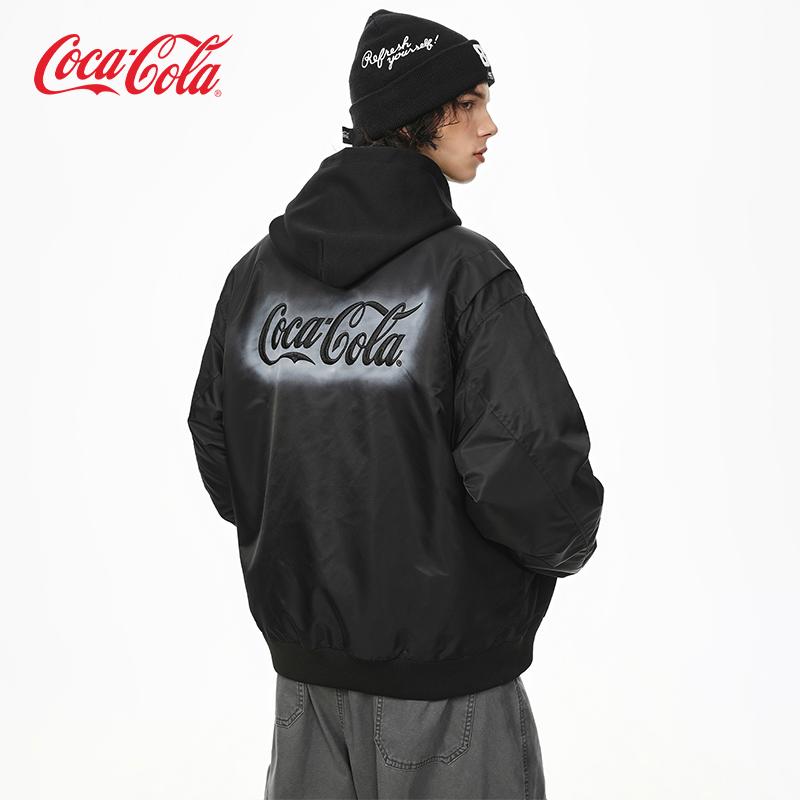 Coca-Cola可口可乐 美式飞行夹克外套男渐变Logo刺绣拉链口袋女