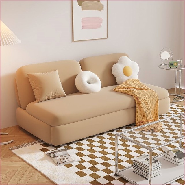 Solid wood small apartment bedroom living room ins style push-pull dual-use multi-functional storage foldable sofa bed