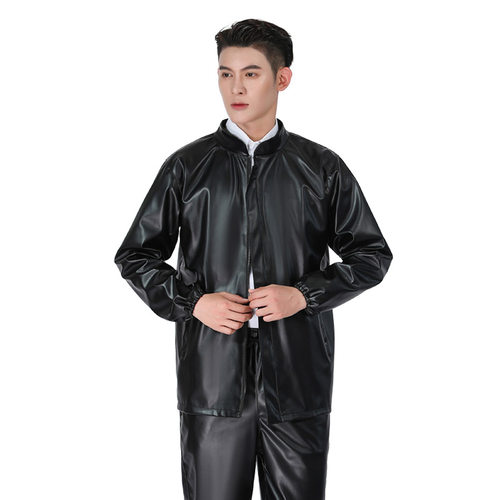 春秋薄款皮衣男外套防水耐磨中老年干活工作服皮衣皮裤套装男 - 图3