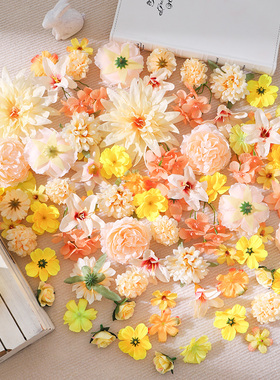 橙黄系仿真花朵花艺材料包 绢花假花diy手工团扇痛包谷美装饰素材