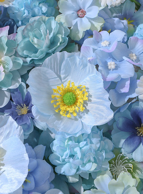蓝色系混搭仿真花小花朵 假花墙造景绢花簪花diy材料包拍摄道具