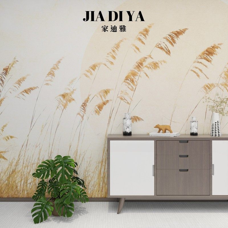 美式黄昏落日芦苇意境装饰壁画简约现代客厅沙发卧室电视背景墙纸 - 图1