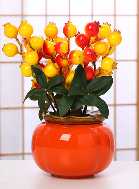 柿柿如意年宵花仿真假花插花新年柿子如意摆件过年装饰春节发财果
