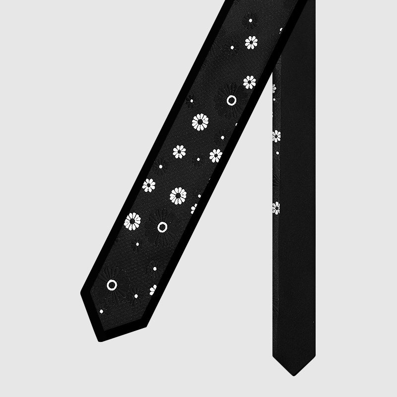 黑色领带男士韩版细窄手打款学院风休闲时尚百搭小雏菊潮流礼盒装,淘宝优惠券,粉丝福利购,淘宝优惠卷