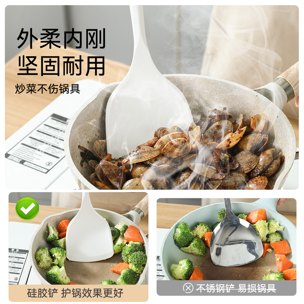 硅胶锅铲不粘锅专用炒菜铲子木柄把炒勺家用食品级耐高温厨具套装 - 图1