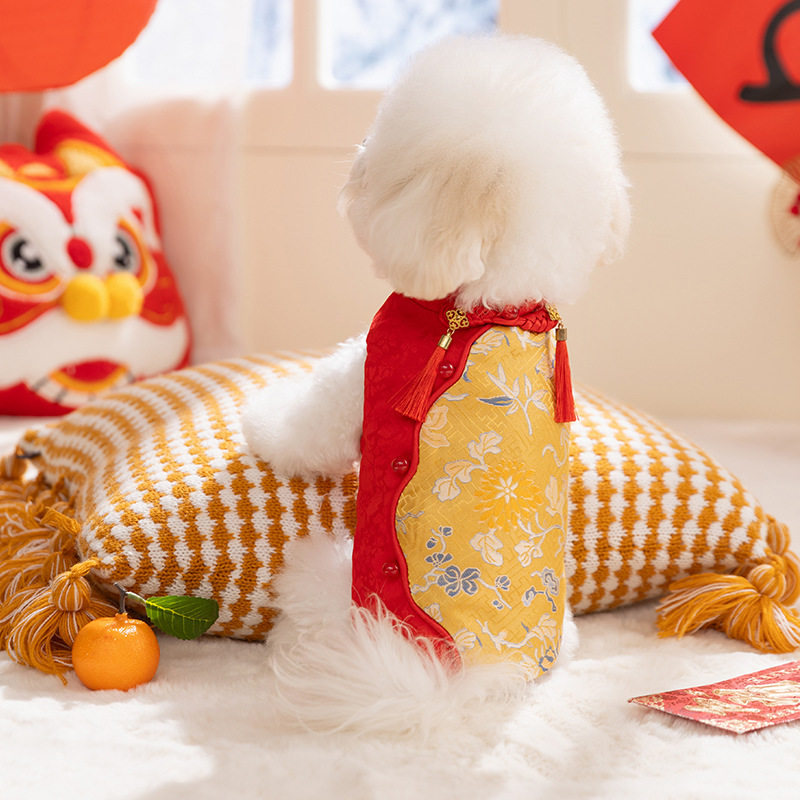 狗狗衣服泰迪新年喜庆汉服中式梅花暗纹唐装盘扣马甲过年宠物衣服,淘宝优惠券,粉丝福利购,淘宝优惠卷