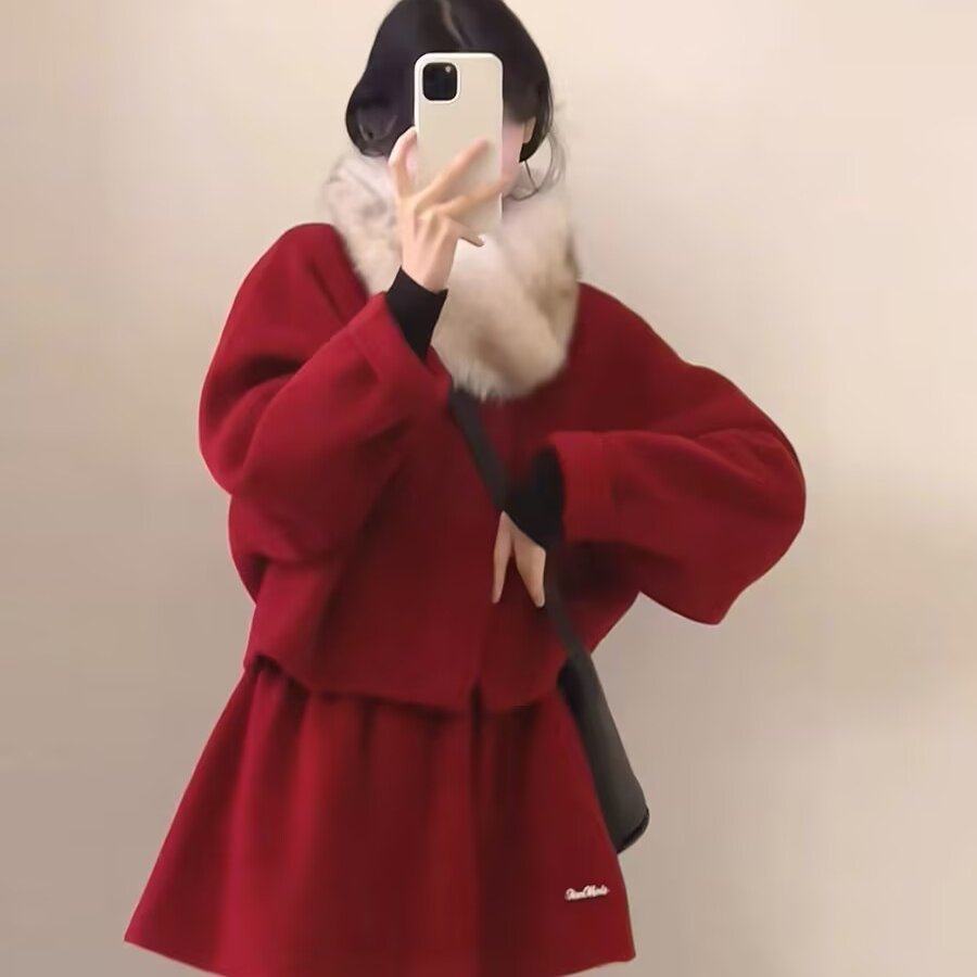 盐系轻熟小香风富家千金感独特漂亮本命年红色毛呢两件套装女秋冬,淘宝优惠券,粉丝福利购,淘宝优惠卷