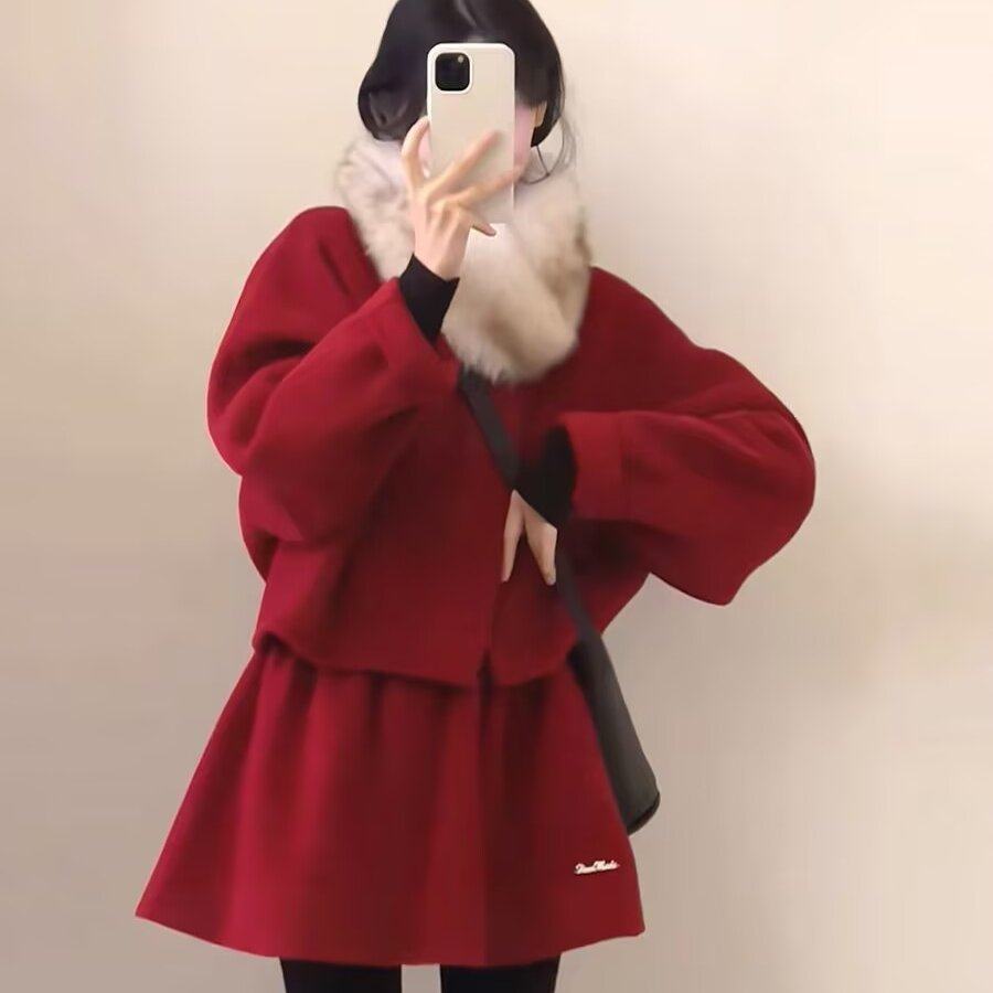 盐系轻熟小香风富家千金感独特漂亮本命年红色毛呢两件套装女秋冬,淘宝优惠券,粉丝福利购,淘宝优惠卷