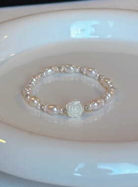 鲛人语/月下玫瑰 原创天然淡水珍珠贝母玫瑰手链女高级手串七夕礼